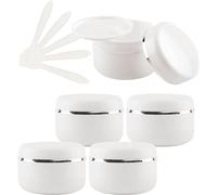 YKMYXZ, 5 barattoli vuoti in plastica bianchi da 150 ml con tappo a vite e nastro argentato, piccoli contenitori per pomate fatte in casa, 5 spatole, Bianco, 20ml