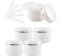 YKMYXZ, 5 barattoli vuoti per cosmetici in plastica bianca da 150 ml, con coperchio a vite e nastro argentato, 150 g, piccoli contenitori per salve fatti in casa, 5 spatole (250 ml)