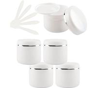 YKMYXZ, 5 barattoli vuoti per cosmetici in plastica bianca da 150 ml, con coperchio a vite e nastro argentato, 150 g, piccoli contenitori per salve fatti in casa, 5 spatole (150 ml)