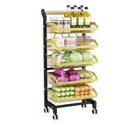 YKMYXZ, Carrello portafrutta e verdura indipendente con ruote, 3/4/5 ripiani, ripiano portaoggetti regolabile in filo metallico, for dispensa/ufficio/negozio al dettaglio(5 Layer/42x32x105cm)
