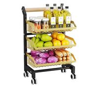 YKMYXZ, Carrello portafrutta e verdura indipendente con ruote, 3/4/5 ripiani, ripiano portaoggetti regolabile in filo metallico, for dispensa/ufficio/negozio al dettaglio(3 Layer/42x32x69cm)