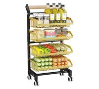 YKMYXZ, Carrello portafrutta e verdura indipendente con ruote, 3/4/5 ripiani, ripiano portaoggetti regolabile in filo metallico, for dispensa/ufficio/negozio al dettaglio(4 Layer/42x32x90cm)