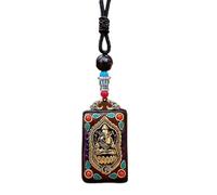 YKMYXZ， Ciondolo Thangka Nepalese, Collana retrò con Buddha in Ebano Manjusri, Madre Verde Maschile, Ciondolo con Catena di Lana, amuleto Femminile, patrono, in Gel(Black Sandalwood NEC)