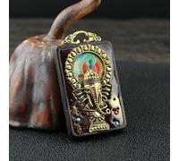 YKMYXZ， Collana con Ciondolo a Forma di Elefante in Ebano, Stile Vintage, Antica Collana Nepalese Thangka con Statua del Buddha, esotica for Uomo e Donna.(Pendant Accessories 01)