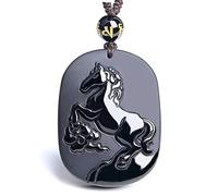 YKMYXZ, Collana con pendente a forma di cavallo di ossidiana nera naturale, intaglio cinese Ma Dao Gong Cheng, gioielleria raffinata, amuleto fortunato, regalo di gioielli in cristallo