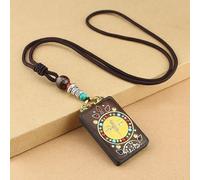 YKMYXZ, Collana retrò Nepal Tibet Thangka Fatta a Mano in Ebano, Grande Giorno Tathagata Giallo Caishen, Pendenti in Stile Nazionale, Regalo Appeso(5)