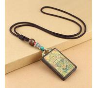 YKMYXZ, Collana retrò Nepal Tibet Thangka Fatta a Mano in Ebano, Grande Giorno Tathagata Giallo Caishen, Pendenti in Stile Nazionale, Regalo Appeso(2)