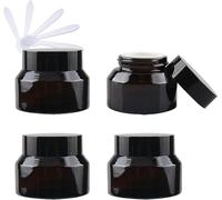 YKMYXZ, Confezione da 4 barattoli per cosmetici vuoti da 50 ml, in vetro verde, contenitori per crema viso, vasi con coperchio nero e inserti interni per fai da te, Brwon, taglia unica