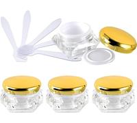 YKMYXZ, Confezione da 4 flaconi vuoti da 10 ml in acrilico trasparente a forma di diamante per cosmetici, barattoli per lozione per crema viso, barattolo con coperchi rosa + 4 cucchiai, Oro, Taglia