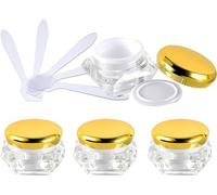 YKMYXZ, Confezione da 4 flaconi vuoti da 10 ml in acrilico trasparente a forma di diamante per cosmetici, barattoli per lozione per crema viso, barattolo con coperchi rosa + 4 cucchiai, Oro, Taglia