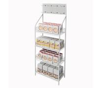 YKMYXZ, Espositore for snack a 4 livelli con 10 ganci, ripiani in metallo for esposizione al dettaglio, carrello for snack(White)