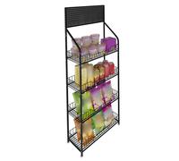 YKMYXZ, Espositore for snack a 4 livelli con 10 ganci, ripiani in metallo for esposizione al dettaglio, carrello for snack(Black)
