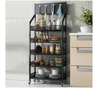 YKMYXZ, Espositore for snack a 5 ripiani, espositore for vendita al dettaglio con 15 ganci e 4 ruote, scaffale for snack in metallo(Black,50x27x165cm)