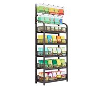 YKMYXZ, Espositore for snack al dettaglio a 5 livelli, espositore for snack in metallo con ruote e 10 ganci, ripiani for esposizione di snack e frutta, carrello porta snack(Black,50x27x166cm)