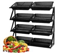 YKMYXZ, Espositore for vendita al dettaglio a 4 livelli, cesto portafrutta e verdura, scaffale portaoggetti da cucina for supermercati(Black,Double)