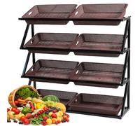 YKMYXZ, Espositore for vendita al dettaglio a 4 livelli, cesto portafrutta e verdura, scaffale portaoggetti da cucina for supermercati(Brown,Double)