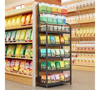 YKMYXZ, Espositore for vendita al dettaglio, espositore for snack a 4/5 livelli, con ruote e 10 ganci, carrello for snack in metallo, ripiano for organizzatore di snack(Black,50x27x166cm)