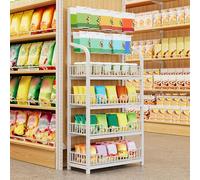 YKMYXZ, Espositore for vendita al dettaglio, espositore for snack a 4/5 livelli, con ruote e 10 ganci, carrello for snack in metallo, ripiano for organizzatore di snack(White,60x27x146cm)