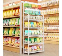 YKMYXZ, Espositore for vendita al dettaglio, espositore for snack a 4/5 livelli, con ruote e 10 ganci, carrello for snack in metallo, ripiano for organizzatore di snack(White,50x27x166cm)