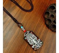 YKMYXZ， Nepal Thangka Ciondolo Maschio Madre Verde Manjusri Ebano Buddha Collana Retro Catena di Lana Ciondolo Femmina Amuleto Patrono Fortunato(Silvery Ultimate Ste)