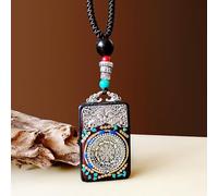 YKMYXZ, Nepal Thangka Ciondolo Maschio Madre Verde Manjusri Ebano Buddha Collana Retro Catena di Lana Ciondolo Femmina Amuleto Patrono Fortunato(Nepalese Blue Beast)