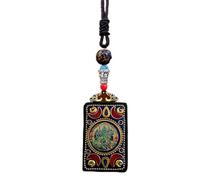YKMYXZ, Nepal Thangka Ciondolo Maschio Madre Verde Manjusri Ebano Buddha Collana Retro Catena di Lana Ciondolo Femmina Amuleto Patrono Fortunato(Nepal Green Tara)