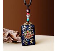 YKMYXZ, Nepal Thangka Ciondolo Maschio Madre Verde Manjusri Ebano Buddha Collana Retro Catena di Lana Ciondolo Femmina Amuleto Patrono Fortunato(New Blue Card Wu Ca)