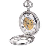 YKMYXZ Orologio da tasca antico Hunter al quarzo con numeri romani for uomo catena in argento