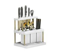YKMYXZ, Portacoltelli, portautensili da cucina, scolaposate multifunzione, salvaspazio, utensile da cucina(White)