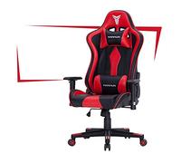 YKMYXZ, Sedia da ufficio Gamiracichair, ergonomica, con poggiapiedi spesso, cuscino for il collo e la schiena, sedia girevole a 5 ruote, altezza regolabile/nero e rosso(Black and Red 1)