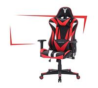 YKMYXZ, Sedia da ufficio Gamiracichair, ergonomica, con poggiapiedi spesso, cuscino for il collo e la schiena, sedia girevole a 5 ruote, altezza regolabile/nero e rosso(Black and Red)