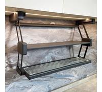 YKMYXZ, Supporto salvaspazio for organizer da cucina for pensili, porta spezie a scomparsa in metallo a 2 livelli(Black,W 61cm (24"))