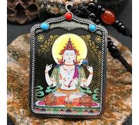 YKMYXZ, Thangka Tibetano Dipinto a Mano Nepal Buddismo Ciondolo Collane Amuleto in Argento Tibetano Stile Cinese Collana Maitreya Marchio Buddha(15)