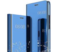 YKNIUFLY Custodia per Xiaomi Poco C65 Cover, Case Clear View Standing Cover Makeup Mirror Flip, Mirror Plating Full Body 360°Smart Cover Protection per Xiaomi Poco C65.(Blu)