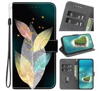 YKTO Cover per Nokia C12 Flip Porta Carte Cover Pelle per Nokia C12 Custodia Cellulare Portafoglio Pieghevoli Cordini Gatti Giallo,colorato, fluorescente, foglie multicolori