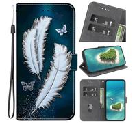 YKTO Cover per OnePlus Nord N30 Flip Caso in PU Pelle Premium Portafoglio [Slot per Schede] [Chiusura Magnetica] Custodia per OnePlus Nord N30 - Sfondo blu Incandescente Due piume bianche