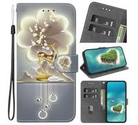 YKTO Custodia a portafoglio per Xiaomi POCO M6 4G, custodia a portafoglio in pelle opaca con Book Folio Stand Anti Goccia Graffio Scivolo Portafoglio - Alce, fiori di prugna, luci, murales, oro