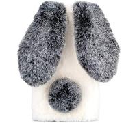 YKTO Custodia in Pelliccia Coniglio per Motorola Moto G32 Case Morbida e Soffice Palla di Pelo Pelliccia Peluche Protettiva per Paraurti in TPU Custodia Fuzzy Cute Warm Winter,Bianco e Nero