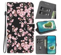 YKTO Custodia per Nokia C12, Cover in Pelle Protettiva Portafoglio Magnetica Flip Case Libro per Nokia C12,Fiori di prugno rosa in inverno