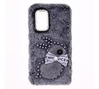 YKTO Custodia per Telefono in Peluche per Coniglietti per Ulefone Note 12P,Cute Glitter Diamond Pearl Rabbit Girls Custodia Morbida e Confortevole in Finta Peluche,Coniglio Grigio Perla