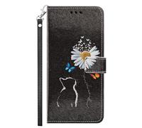 YKTO Flip Wallet Custodia Portafoglio per Samsung Galaxy A15 Dipinto Flip Premium Protettiva PU Pelle Case Cuore di Piccole margherite e gatti Modella Cover Multifunzione Con 2 Slot Carte Portafogli