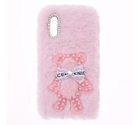 YKTO Peluche Coniglio Custodia per ZTE Blade A5 2019 Cover Ragazze Shiny Bow Pearl Bear Simpatico Peluche Morbido per ZTE Blade A5 2019 Peluche Coniglio Silicone,Orso di Perle Rosa