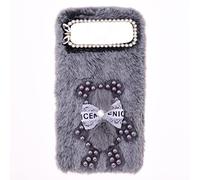 YKTO Peluche Custodia Compatibile con Galaxy Xcover 4S Ragazze Peluche Pearl Bear Cute Fluffy Glitter Bow Faux Plush Morbido e Confortevole Custodia Protettiva per Xcover 4S,Grey Pearl Bear