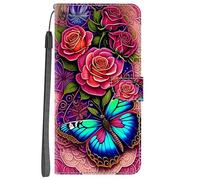 YKTO per Xiaomi Mi NOTE10 Pro Flip Caso Pelle Premium Portafoglio Custodia Portafogli Frontali Fermasoldi Magic Wallet Protezione con Coin Pocket Stand Function,Fiori farfalla glitterati