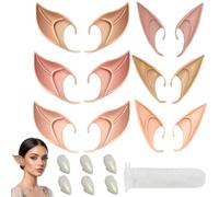 YKTOZU 6 paia di orecchie da elfo,orecchie da elfo,orecchie morbide in lattice,per bambini e adulti,feste,elfi,orecchie a punta,accessori per cosplay,maschera,feste in costume,Carnevale e Halloween