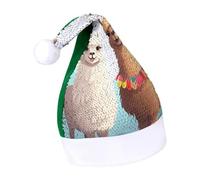 YKUDBN Classico cappello di Natale, con stampa di lama e alpaca, cappello da Babbo Natale, morbido cappello da Babbo Natale con finiture bianche in peluche per divertimento in vacanza