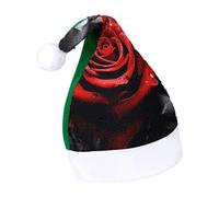 YKUDBN Classico cappello di Natale, nero bianco e rosso stampa rosa classico cappello di Babbo Natale vacanza copricapo morbido cappello di Babbo Natale con bordo bianco peluche per divertimento