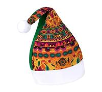 YKUDBN Classico cappello di Natale, stampa artistica popolare messicana, stile boho, cappello da Babbo Natale, cappello da Babbo Natale, morbido cappello da Babbo Natale con finiture bianche in