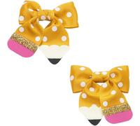 YKW Fermaglio per capelli a forma di matita a pois gialli per ragazze, grazioso accessorio a tema scolastico in grosgrain con chiusura in metallo sicuro, regalo per insegnanti del primo giorno, 9 cm
