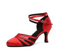 YKXLM Scarpe da Ballo Latino da Donna Raso Scarpe da Ballo Professionali Salsa Tango Valzer da Sala,7.5CM,Rosso,EU 37